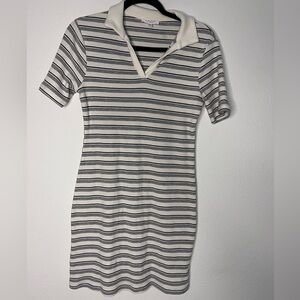 Women grey stripped polo collared dress
